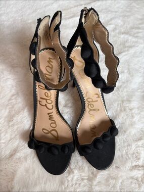 Sam Edelman Black Scalloped Ankle-Strap Stiletto Heels
